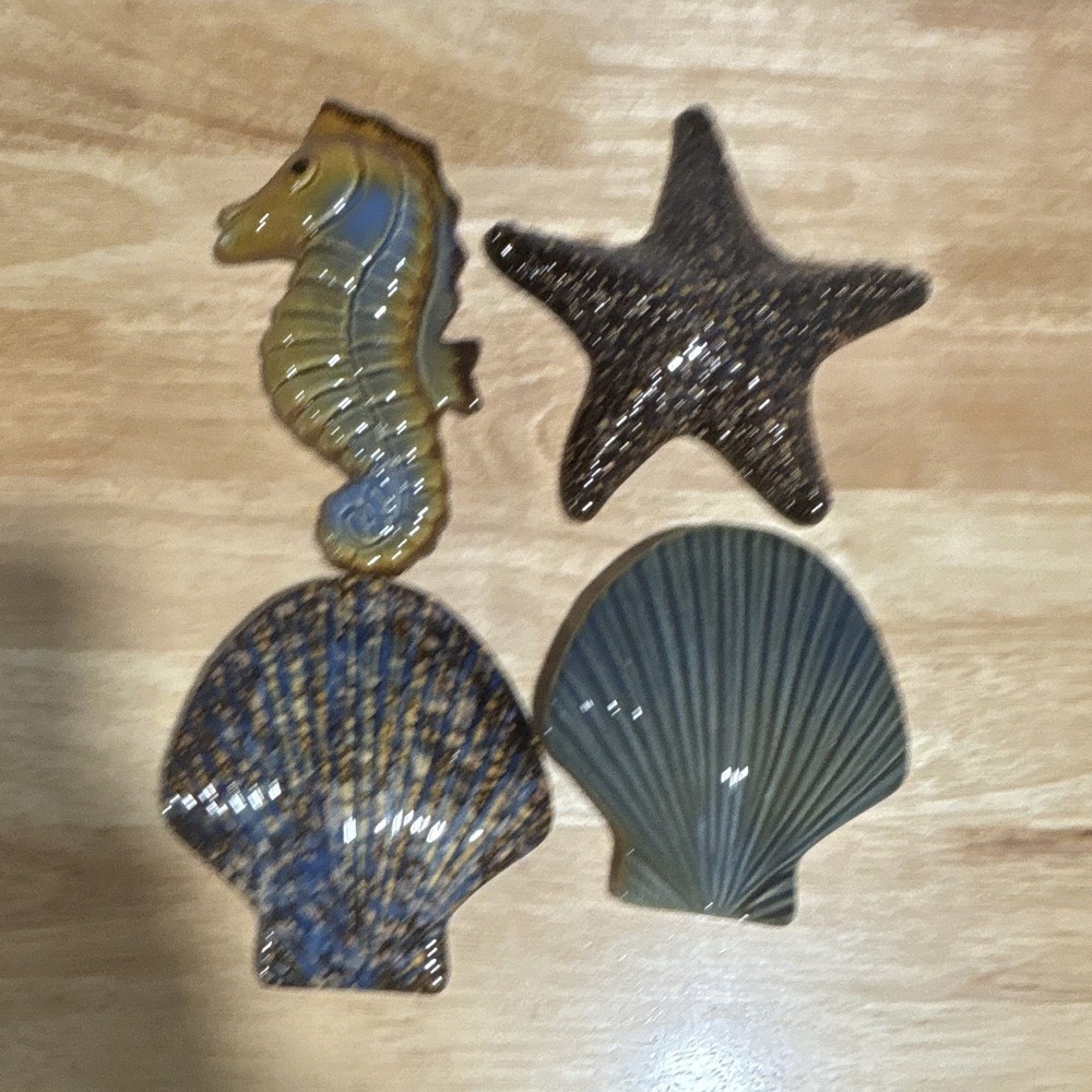 MayRich Coastal Ceramic Wall Plaque Set of 4 Sea Life Hanging Wall Mounted